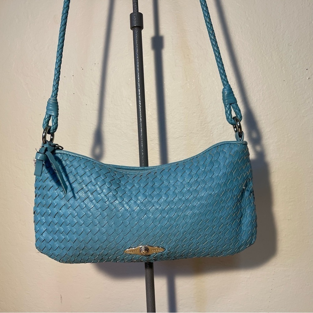 Elliott Lucca Blue Woven Leather Crossbody Bag Medium Shoulder Purse Boho Luxe